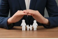 Melhor seguro de vida representado por uma mulher protegendo com as mãos um símbolo de família.